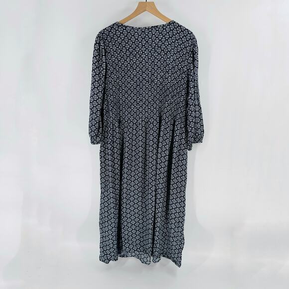 Croft & Barrow Navy Blue White Print Midi Dress 3/4 Sleeve Size 2X - Picture 3 of 12